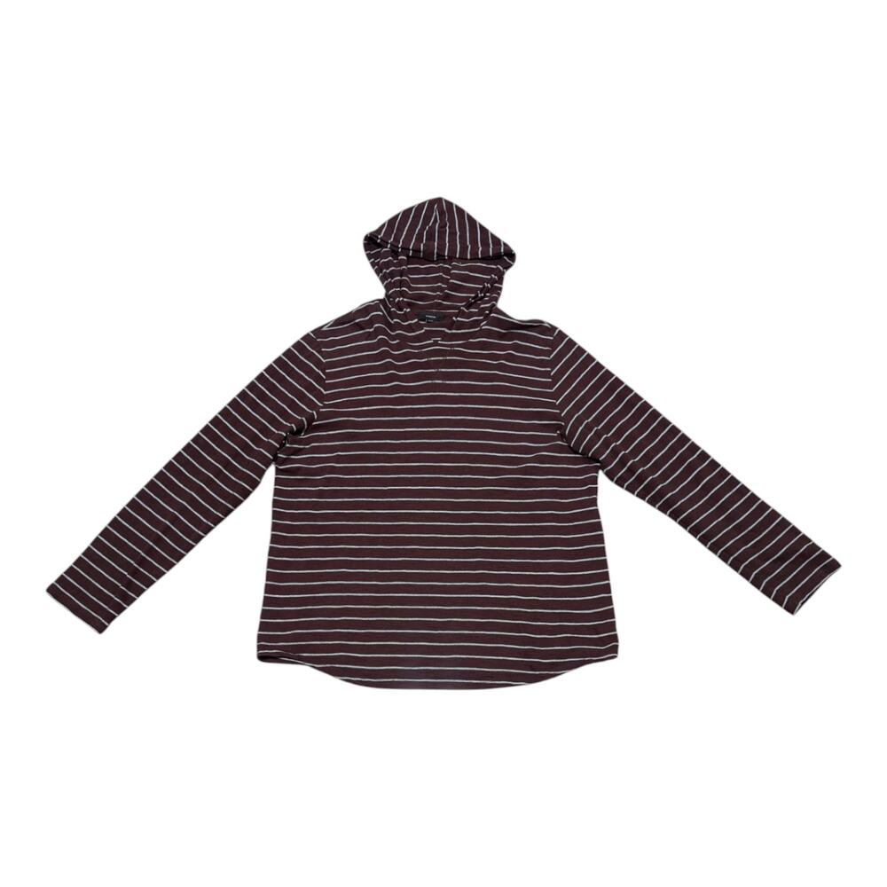 Vince Fine Stripe Slub Cotton Hoodie Brown Gray Maroon Size X-Large Pullover XL